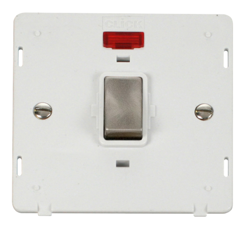 Scolmore SIN723PWBS - INGOT 20A 1 Gang DP Switch With Neon Insert - White / Brushed Stainless Definity Scolmore - Sparks Warehouse
