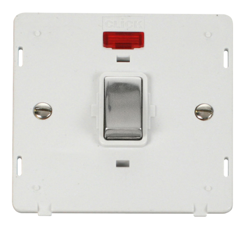 Scolmore SIN723PWCH - INGOT 20A 1 Gang DP Switch With Neon Insert - White / Chrome Definity Scolmore - Sparks Warehouse
