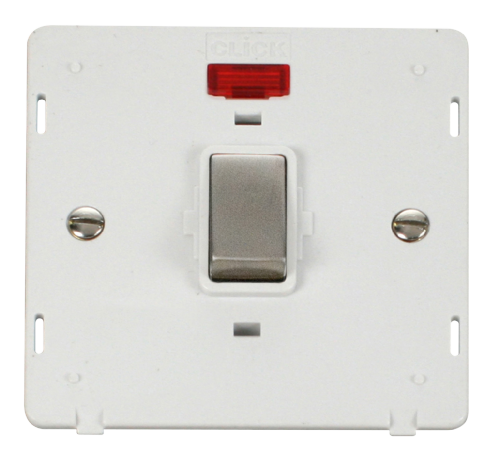 Scolmore SIN723PWSS - INGOT 20A 1 Gang DP Switch With Neon Insert - White / Stainless Steel Definity Scolmore - Sparks Warehouse