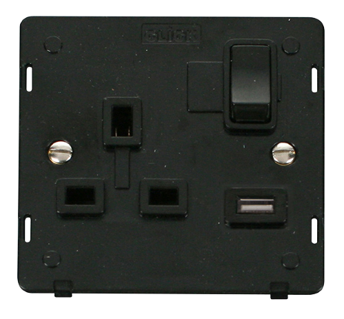 Scolmore SIN771UBK - 13A 1G Switched Socket With 2.1A USB Outlet Insert - Black Definity Scolmore - Sparks Warehouse