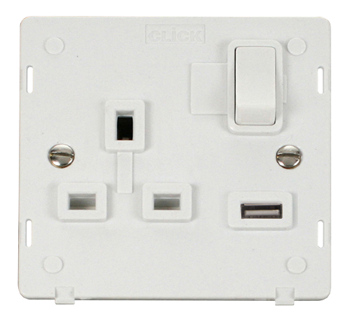 Scolmore SIN771PW - 13A 1G Switched Socket With 2.1A USB Outlet Insert - White Definity Scolmore - Sparks Warehouse