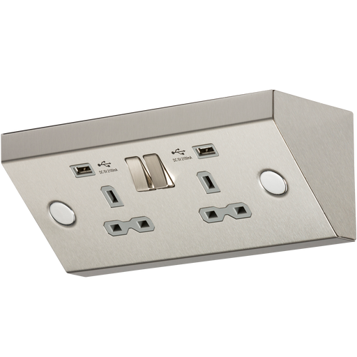 Knightsbridge SKR009A 13A 2G Mounting Switched Socket with Dual USB Charger (2.4A) - Stainless Steel with grey insert ML Knightsbridge - Sparks Warehouse