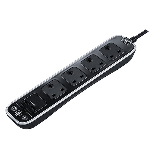 Master Plug SRGLSU42PB - Four Socket switched Power Surge Protected Extension Lead with Two USB Charging Ports - Black Extension Lead BG - Sparks Warehouse