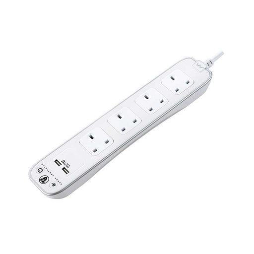 MasterPlug SRGLSU42PW - Four Socket switched Power Surge Protected Extension Lead with Two USB Charging Ports - White Extension Lead BG - Sparks Warehouse
