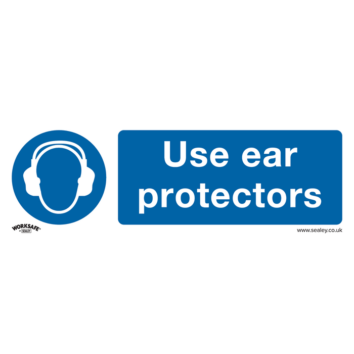 Sealey - SS10P10 Use Ear Protectors - Mandatory Safety Sign - Rigid Plastic - Pack of 10 Safety Products Sealey - Sparks Warehouse
