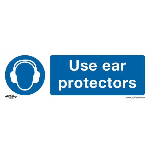 Sealey - SS10P1 Use Ear Protectors - Mandatory Safety Sign - Rigid Plastic Safety Products Sealey - Sparks Warehouse