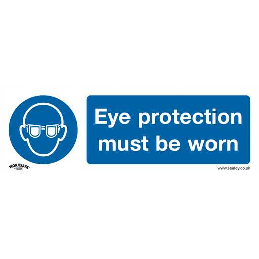 Sealey - SS11P10 Eye Protection Must Be Worn - Mandatory Safety Sign - Rigid Plastic - Pack of 10 Safety Products Sealey - Sparks Warehouse