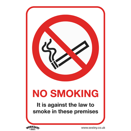Sealey - SS12P10 No Smoking (On Premises) - Prohibition Safety Sign - Rigid Plastic - Pack of 10 Safety Products Sealey - Sparks Warehouse