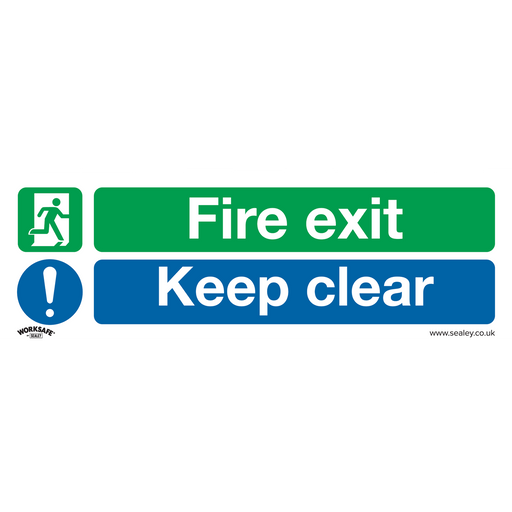 Sealey - SS32V10 Fire Exit Keep Clear (Large) - Safe Conditions Safety Sign - Self-Adhesive Vinyl - Pack of 10 Safety Products Sealey - Sparks Warehouse