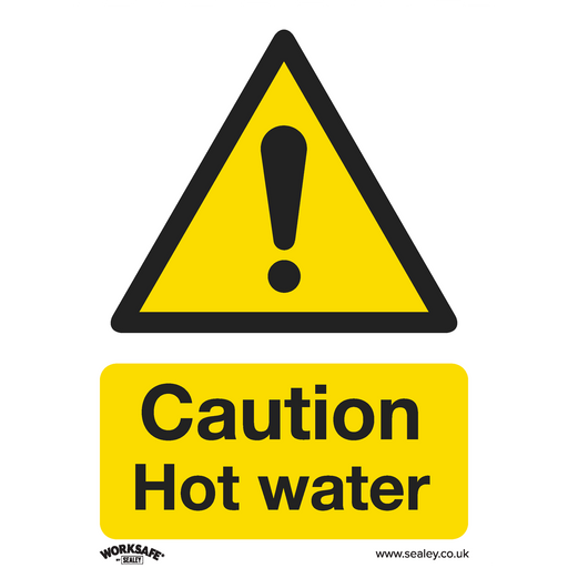 Sealey - SS38P1 Caution Hot Water - Warning Safety Sign - Rigid Plastic Safety Products Sealey - Sparks Warehouse