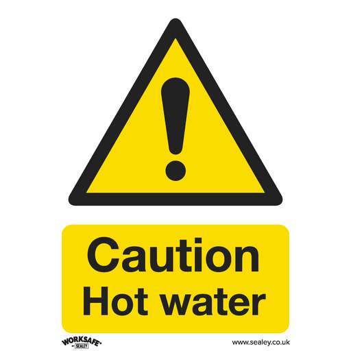 Sealey - SS38V1 Caution Hot Water - Warning Safety Sign - Self-Adhesive Vinyl Safety Products Sealey - Sparks Warehouse