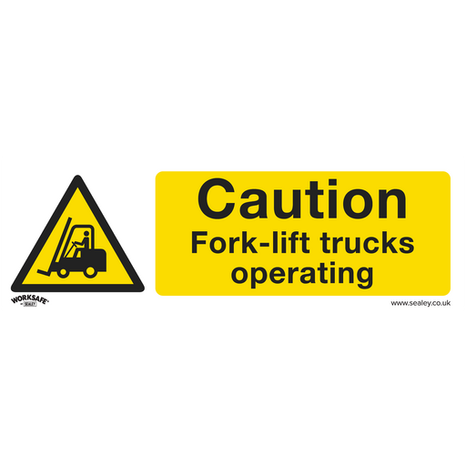 Sealey - SS44V1 Caution Fork-Lift Trucks - Warning Safety Sign - Self-Adhesive Vinyl Safety Products Sealey - Sparks Warehouse
