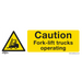 Sealey - SS44V1 Caution Fork-Lift Trucks - Warning Safety Sign - Self-Adhesive Vinyl Safety Products Sealey - Sparks Warehouse
