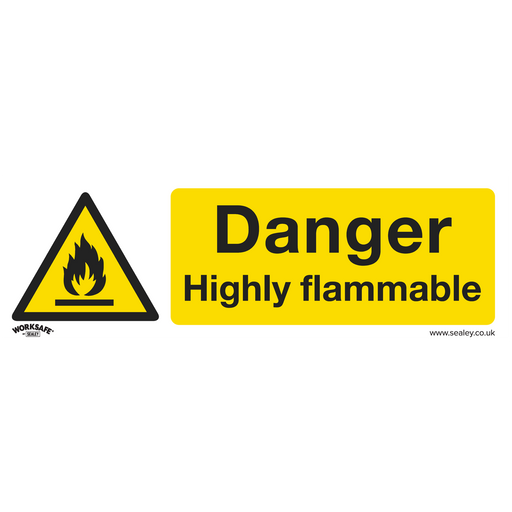 Sealey - SS45V1 Danger Highly Flammable - Warning Safety Sign - Self-Adhesive Vinyl Safety Products Sealey - Sparks Warehouse