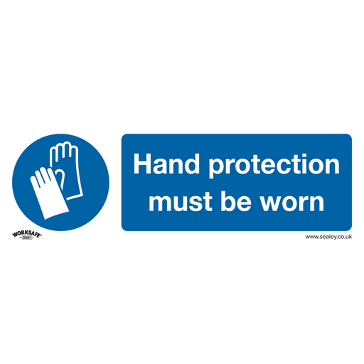 Sealey - SS6V1 Hand Protection Must Be Worn - Mandatory Safety Sign - Self-Adhesive Vinyl Safety Products Sealey - Sparks Warehouse