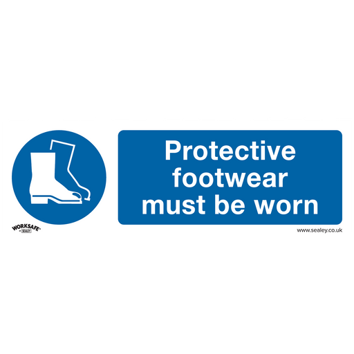 Sealey - SS7P1 Protective Footwear Must Be Worn - Mandatory Safety Sign - Rigid Plastic Safety Products Sealey - Sparks Warehouse