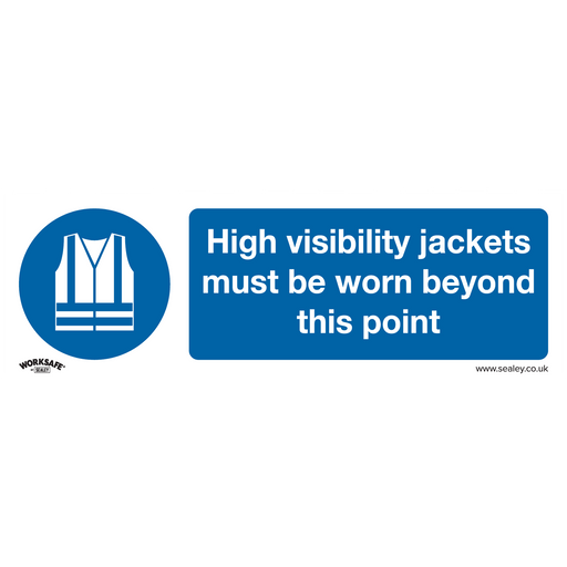 Sealey - SS9P10 High Visibility Jackets Must Be Worn Beyond This Point - Mandatory Safety Sign - Rigid Plastic - Pack of 10 Safety Products Sealey - Sparks Warehouse