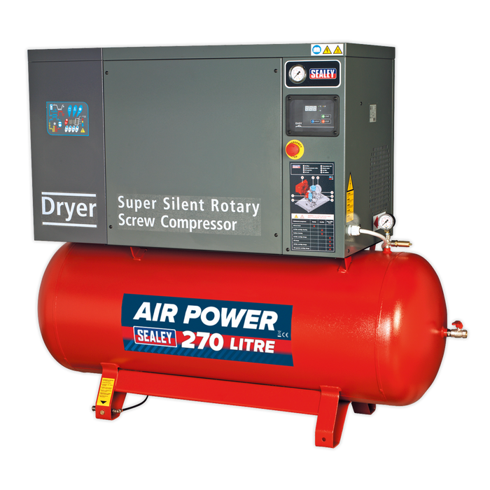 Sealey - SSC12710D Screw Compressor 270L 10hp 3ph Low Noise with Dryer Compressors Sealey - Sparks Warehouse