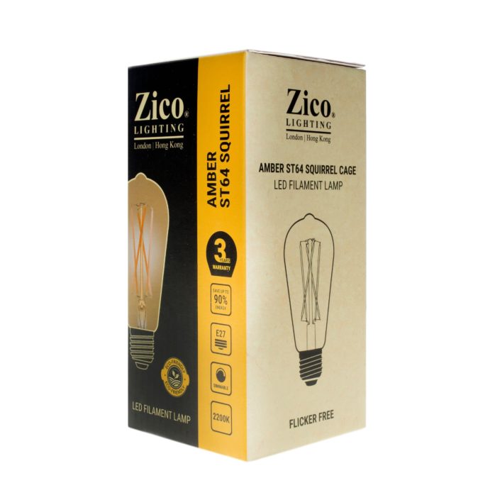 Zico ZIKD044/2W22E27A - Squirrel Cage ST64 Amber 2w E27 2000k LED Filament Squirrel Cage Zico - The Lamp Company