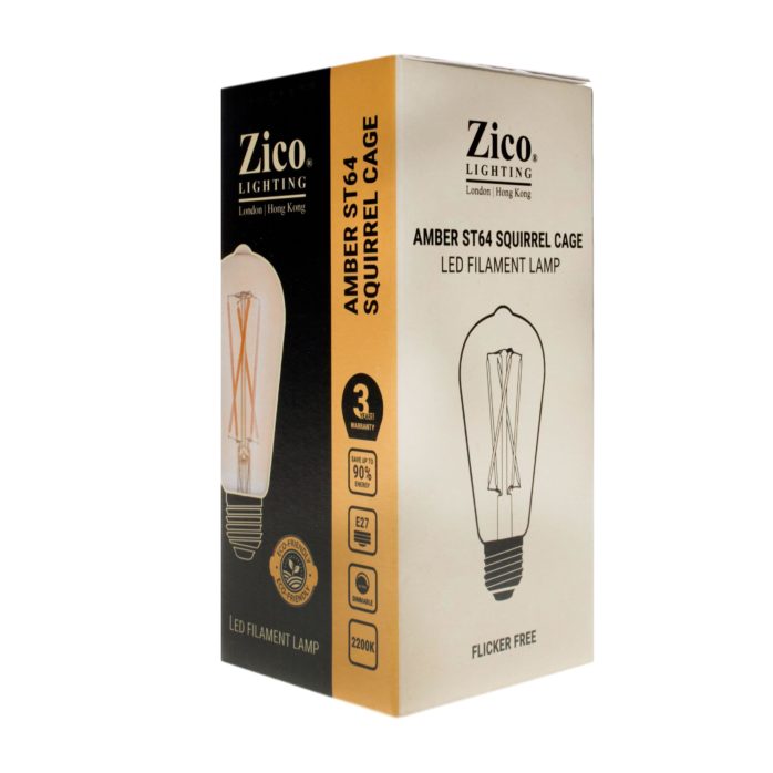 Zico ZIKD044/4W22E27A - Squirrel Cage ST64 Amber 4w E27 2000k LED Filament Squirrel Cage Zico - The Lamp Company