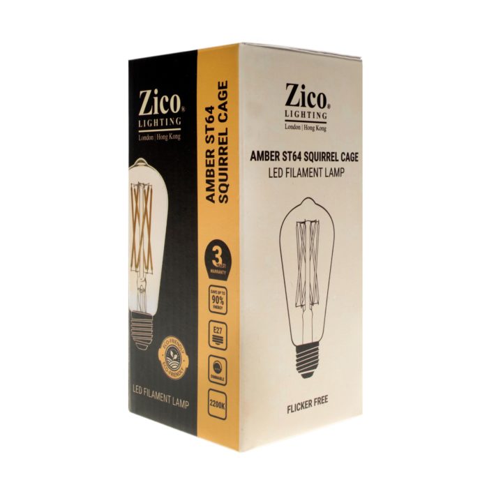Zico ZIKD044/6W22E27A - Squirrel Cage ST64 Amber 6w E27 2000k LED Filament Squirrel Cage Zico - The Lamp Company