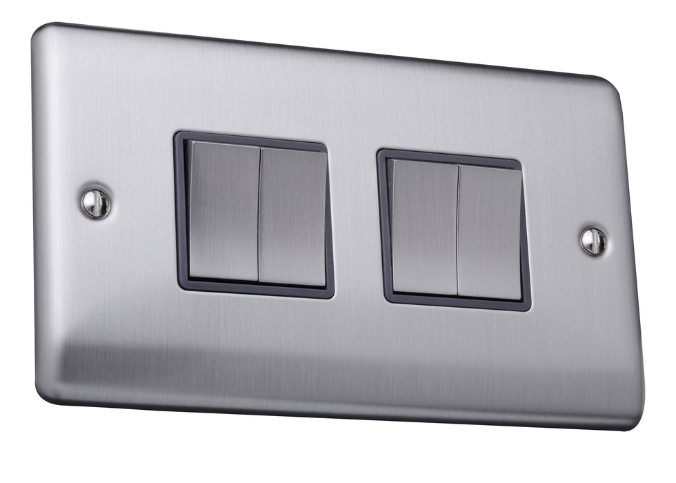 Caradok 4 gang 2 way plate switch Brushed Chrome, Metal Switch, Grey Insert Caradok - The Curve - Brushed Steel Caradok - Sparks Warehouse
