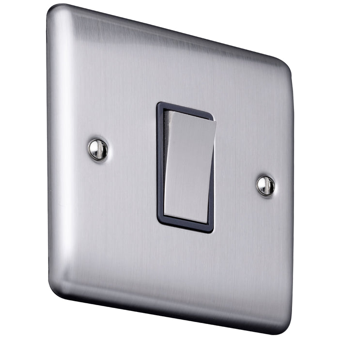 Caradok 1 gang 2 way Light Switch Brushed Chrome, Metal Switch, Grey Insert Caradok - The Curve - Brushed Steel Caradok - Sparks Warehouse