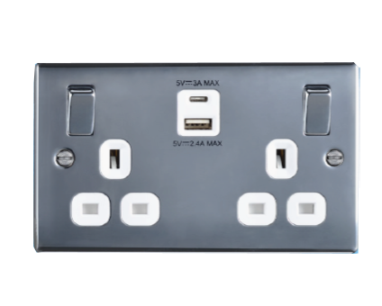 BG Nexus NPC22UACW polished Chrome 13A Switched USB Socket with Type A & Type C 4.2A - BG - Sparks Warehouse