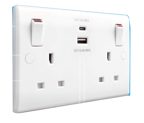 BG Nexus 822UAC White 13A Switched USB Socket with Type A & Type C 4.2A - BG - Sparks Warehouse