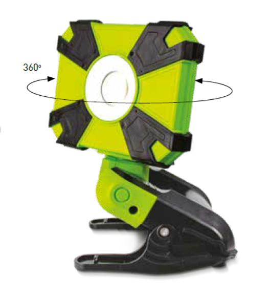 Luceco LCWR9G60 Rechargeable Mini Clamp Work Light 900lm 9W 6000k Site Lighting Luceco - Sparks Warehouse