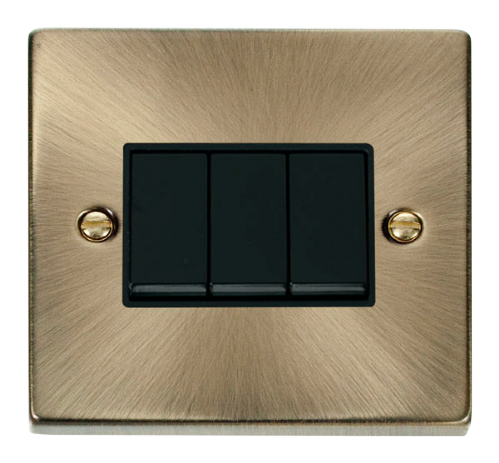 Scolmore VPAB013BK - 3 Gang 2 Way 10AX Switch - Black Deco Scolmore - Sparks Warehouse