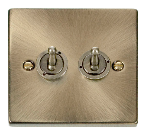 Scolmore VPAB422 Deco Antique Brass - 2 Gang 2 Way 10AX Toggle Switch Deco Scolmore - Sparks Warehouse