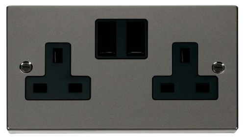 Scolmore VPBN036BK - 2 Gang 13A DP Switched Socket Outlet - Black Deco Scolmore - Sparks Warehouse