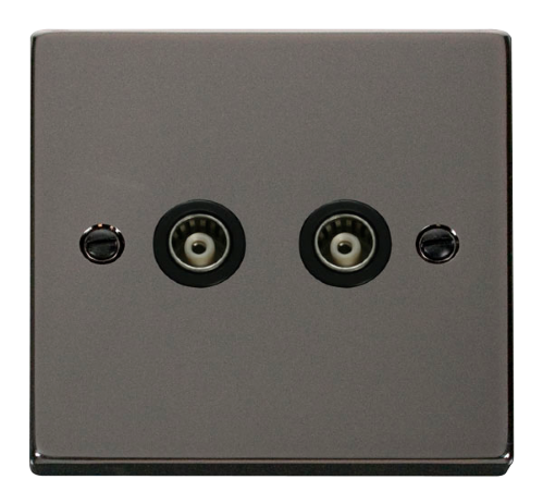 Scolmore VPBN159BK - Twin Isolated Coaxial Socket Outlet - Black Deco Scolmore - Sparks Warehouse