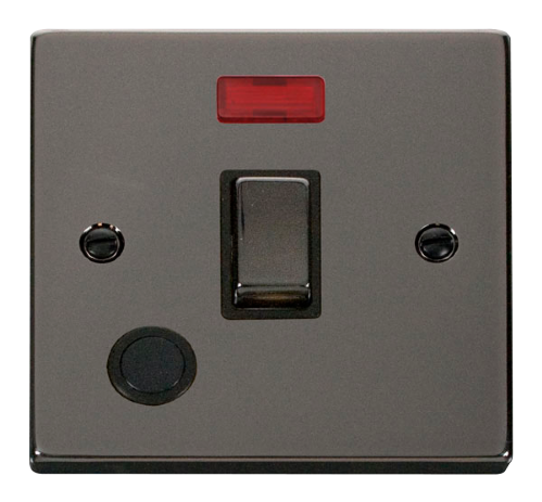Scolmore VPBN523BK - 20A 1 Gang DP ‘Ingot’ Switch With Flex Outlet And Neon - Black Deco Scolmore - Sparks Warehouse