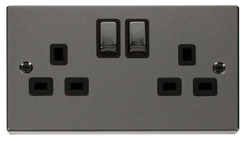 Scolmore VPBN536BK - 2 Gang 13A DP ‘Ingot’ Switched Socket Outlet - Black Deco Scolmore - Sparks Warehouse