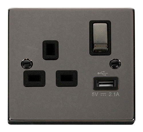 Scolmore VPBN571UBK - 13A 1G Ingot Switched Socket With 2.1A USB Outlet - Black Deco Scolmore - Sparks Warehouse