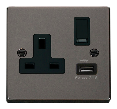 Scolmore VPBN771BK - 13A 1G Switched Socket With 2.1A USB Outlet - Black Deco Scolmore - Sparks Warehouse