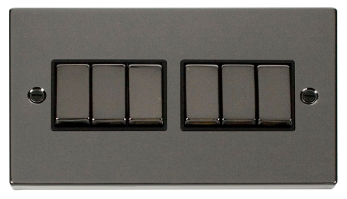 Scolmore VPBNBK-SMART6 - 2G Plate 2 x 3 Apertures Supplied With 6 x 10AX 2 Way Ingot Retractive Switch Modules - Black - DISCONTINUED Deco Scolmore - Sparks Warehouse