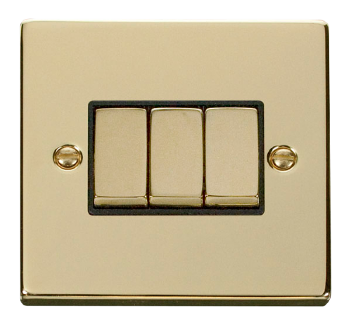Scolmore VPBR413BK - 3 Gang 2 Way ‘Ingot’ 10AX Switch - Black Deco Scolmore - Sparks Warehouse