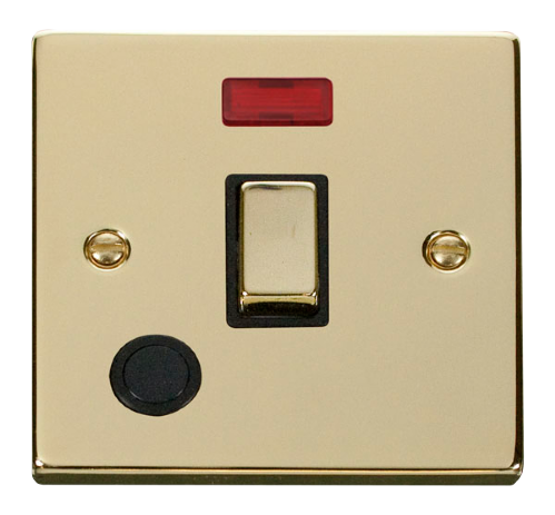 Scolmore VPBR523BK - 20A 1 Gang DP ‘Ingot’ Switch With Flex Outlet And Neon - Black Deco Scolmore - Sparks Warehouse