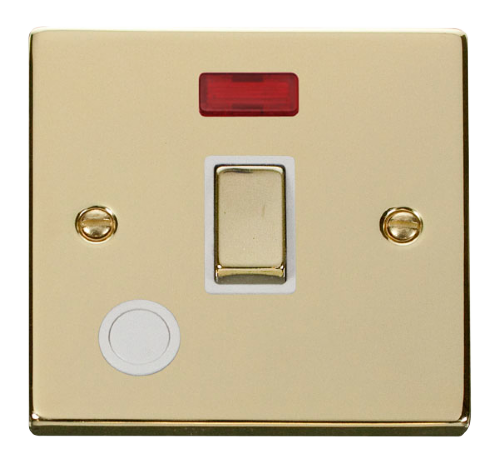 Scolmore VPBR523WH - 20A 1 Gang DP ‘Ingot’ Switch With Flex Outlet And Neon - White Deco Scolmore - Sparks Warehouse