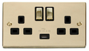 Scolmore VPBR570BK - 13A 2G Ingot Switched Socket With 2.1A USB Outlet (Twin Earth) - Black Deco Scolmore - Sparks Warehouse