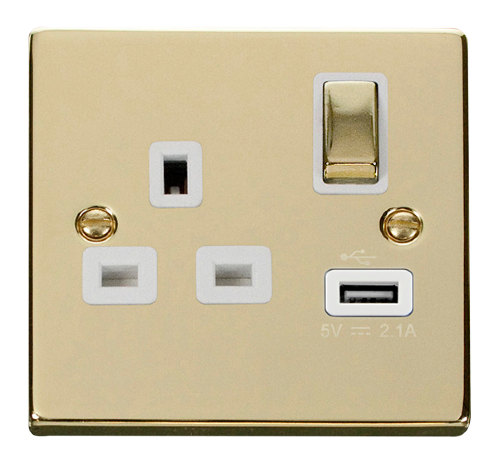 Scolmore VPBR571WH - 13A 1G Ingot Switched Socket With 2.1A USB Outlet - White Deco Scolmore - Sparks Warehouse