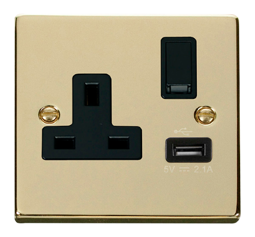 Scolmore VPBR771BK - 13A 1G Switched Socket With 2.1A USB Outlet - Black Deco Scolmore - Sparks Warehouse