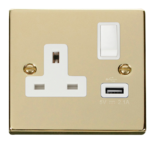 Scolmore VPBR771WH - 13A 1G Switched Socket With 2.1A USB Outlet - White Deco Scolmore - Sparks Warehouse