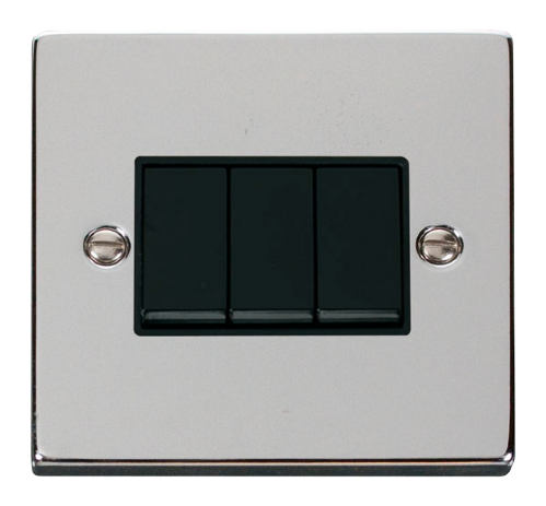 Scolmore VPCH013BK - 3 Gang 2 Way 10AX Switch - Black Deco Scolmore - Sparks Warehouse
