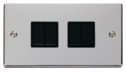 Scolmore VPCH019BK - 4 Gang 2 Way 10AX Switch - Black Deco Scolmore - Sparks Warehouse