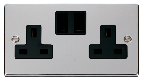 Scolmore VPCH036BK - 2 Gang 13A DP Switched Socket Outlet - Black Deco Scolmore - Sparks Warehouse