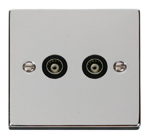 Scolmore VPCH159BK - Twin Isolated Coaxial Socket Outlet - Black Deco Scolmore - Sparks Warehouse